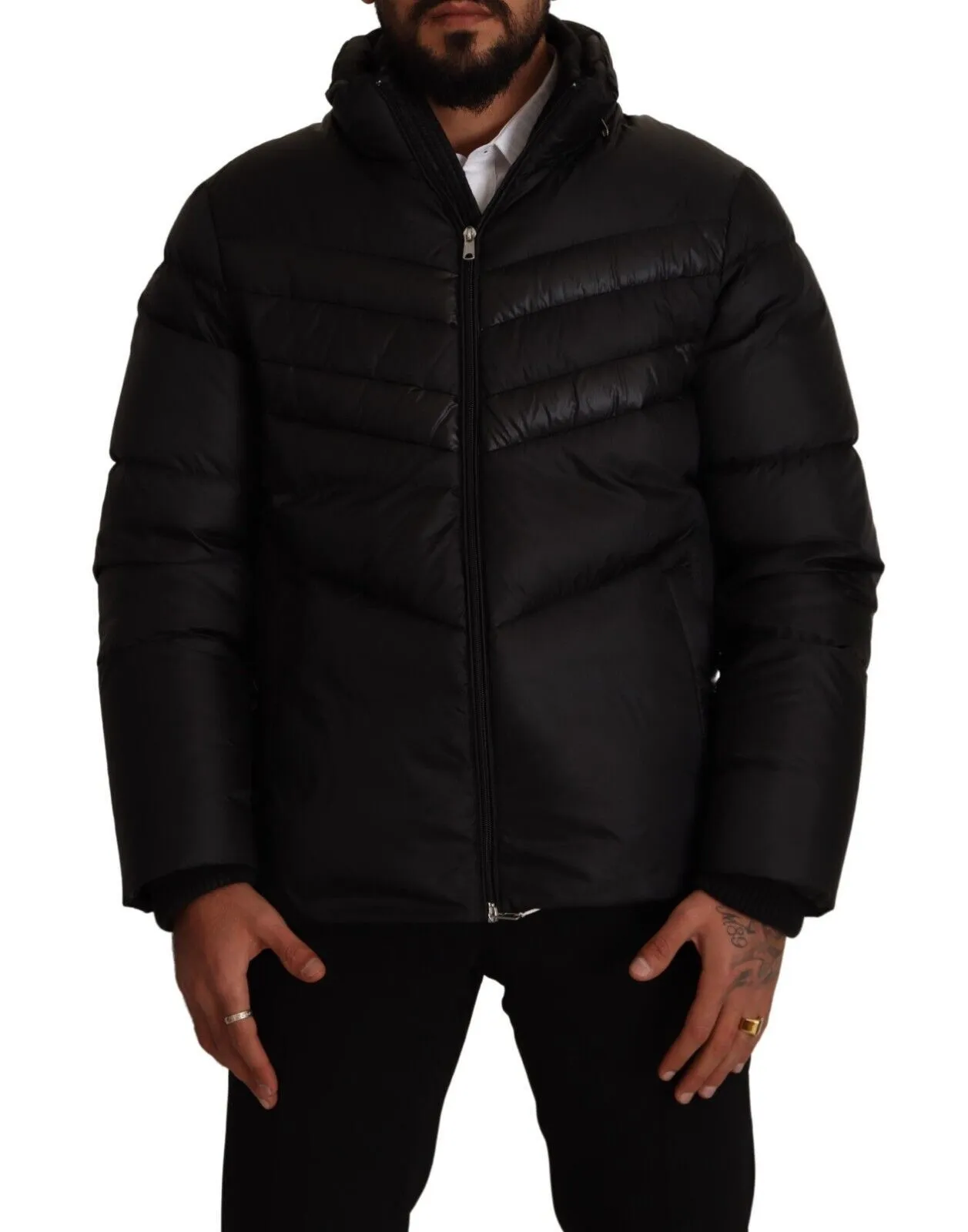Bikkembergs Men's Sleek Black Puffer Jacket with Zipper Closure