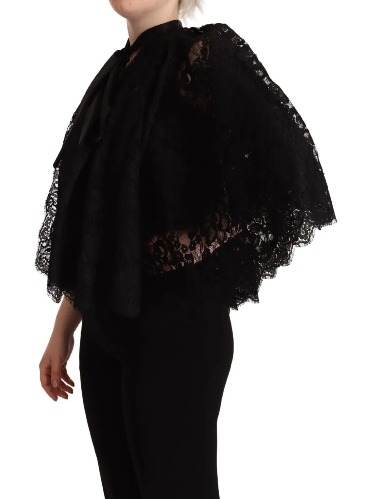 Dolce & Gabbana Women's Black Floral Lace Shoulder Wrap Sweater