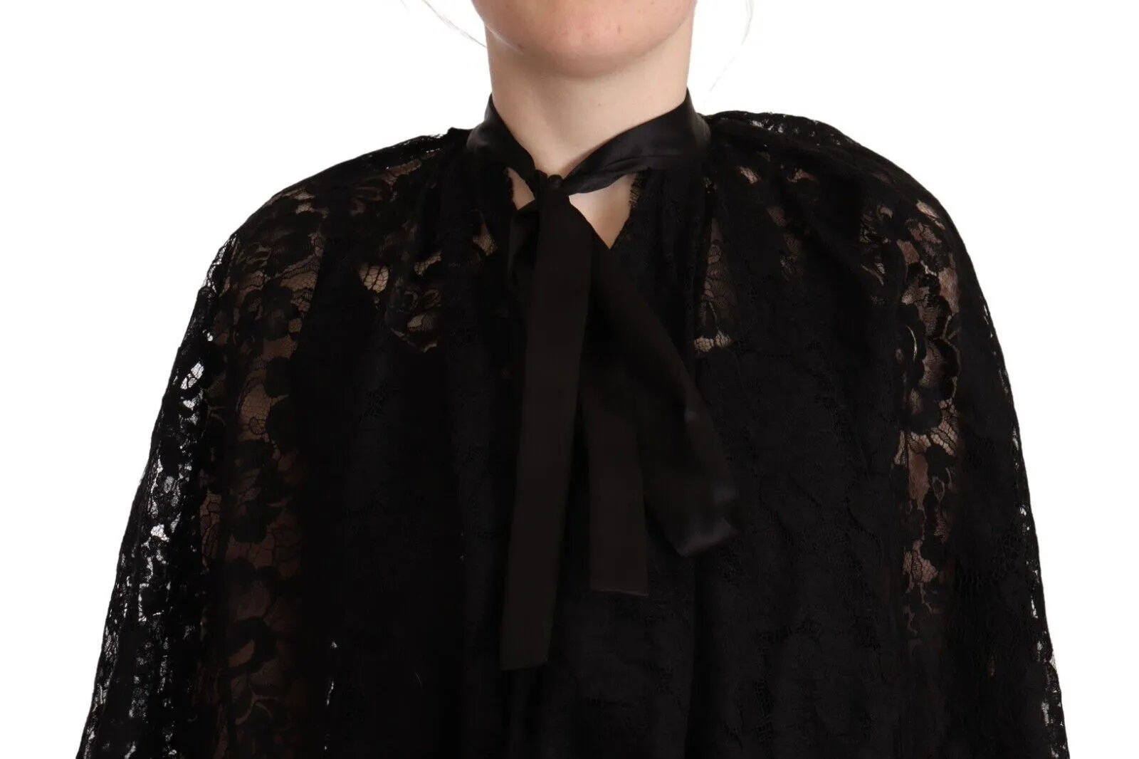 Dolce & Gabbana Women's Black Floral Lace Shoulder Wrap Sweater