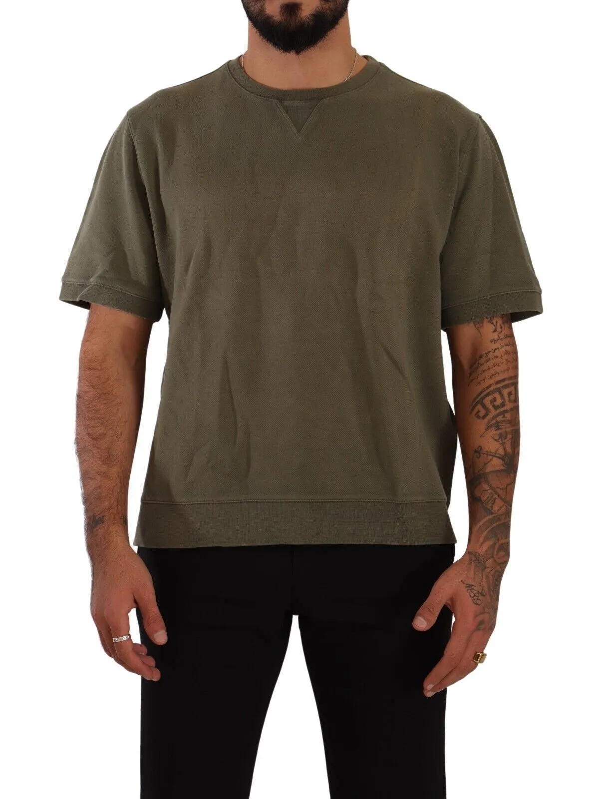 Paolo Pecora Milano Men's Army Green Crew Neck Cotton Tee