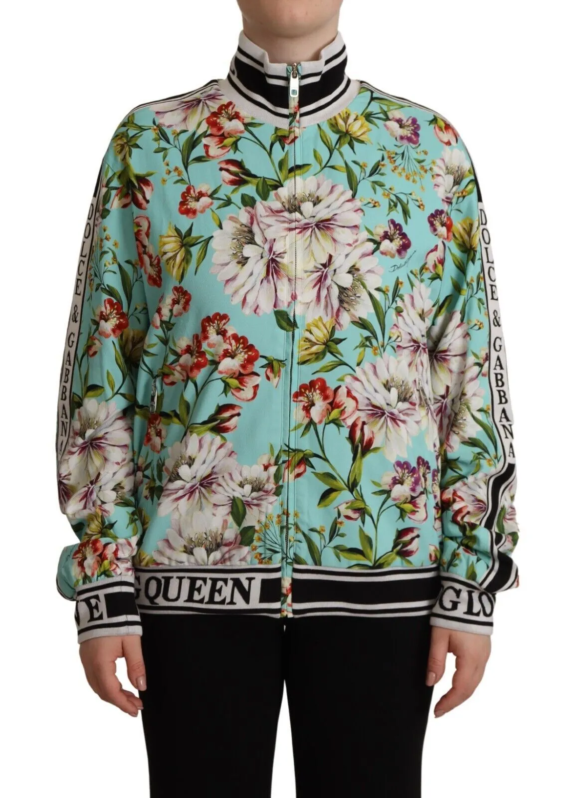 Dolce & Gabbana Women's Floral Zip Bomber Sweater Extravaganza