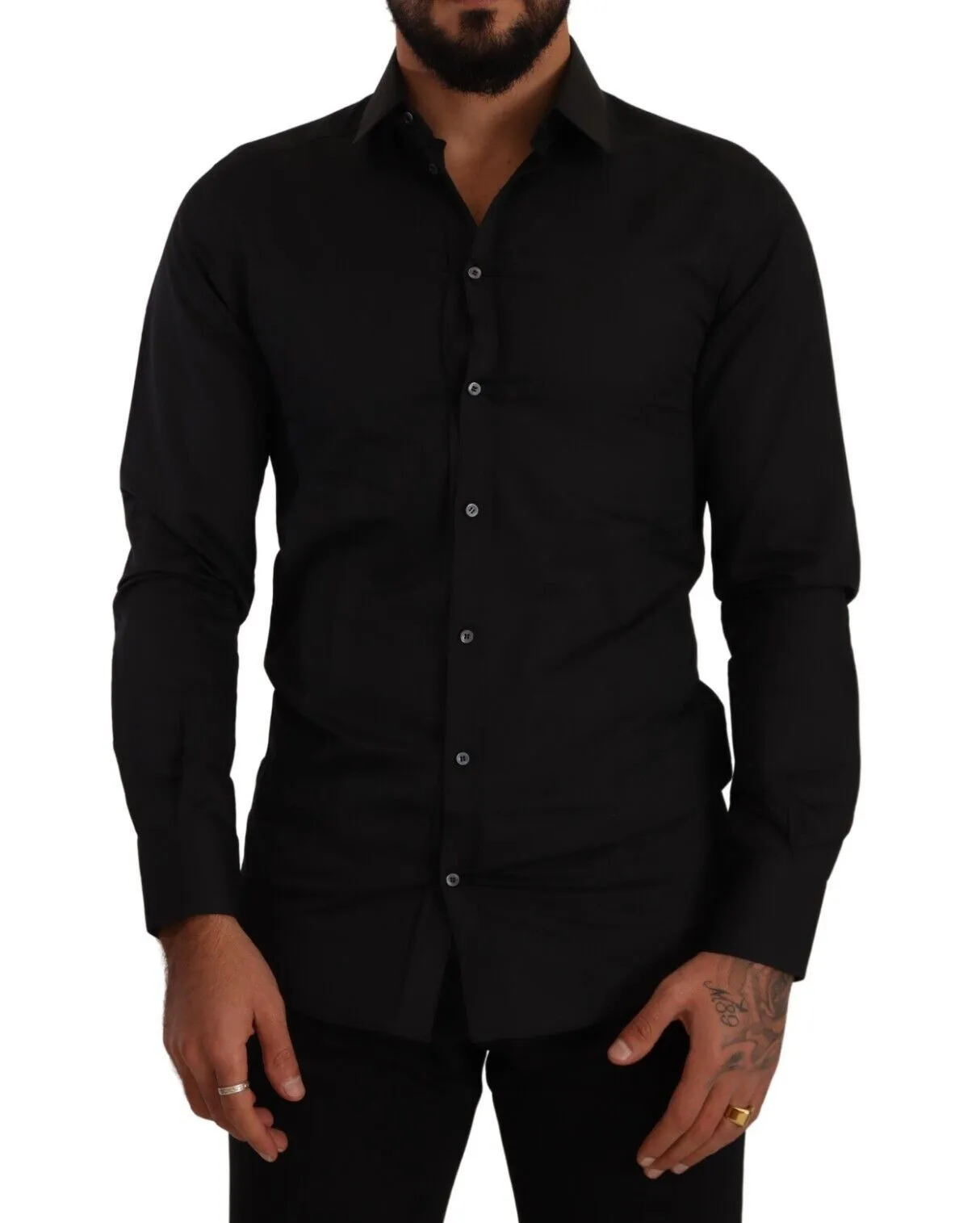 Dolce & Gabbana Men's Elegant Slim Fit Black Cotton Silk Dress Shirt