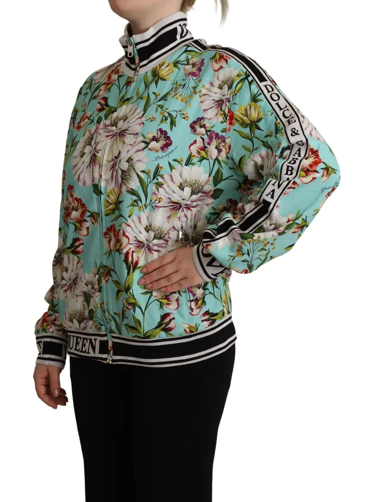 Dolce & Gabbana Women's Floral Zip Bomber Sweater Extravaganza