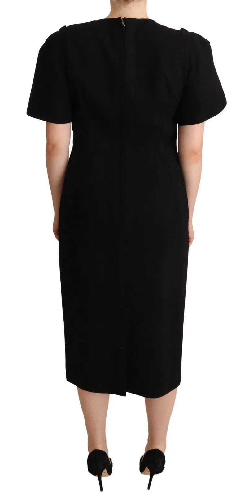 Dolce & Gabbana Women's Elegant Black Midi Dress with Bow Detail