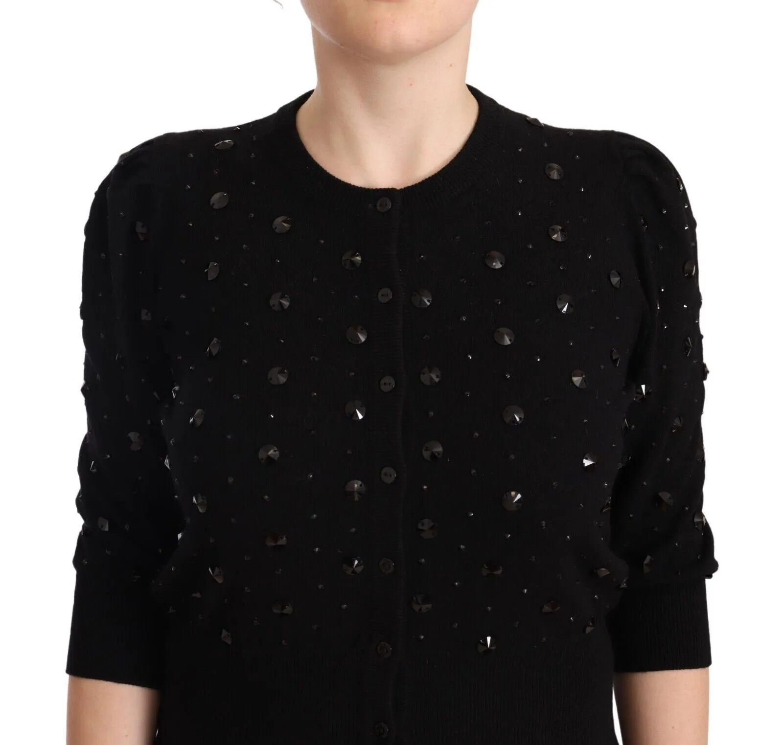 Dolce & Gabbana Women's Elegant Black Cashmere Crystal Cardigan