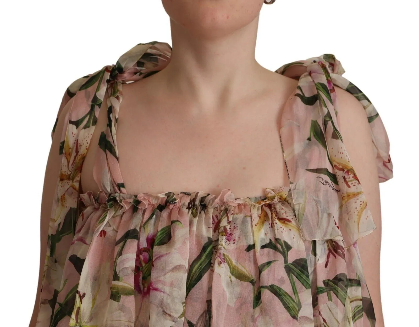Dolce & Gabbana Women's Elegant Pink Floral Ruched Silk Long Dress