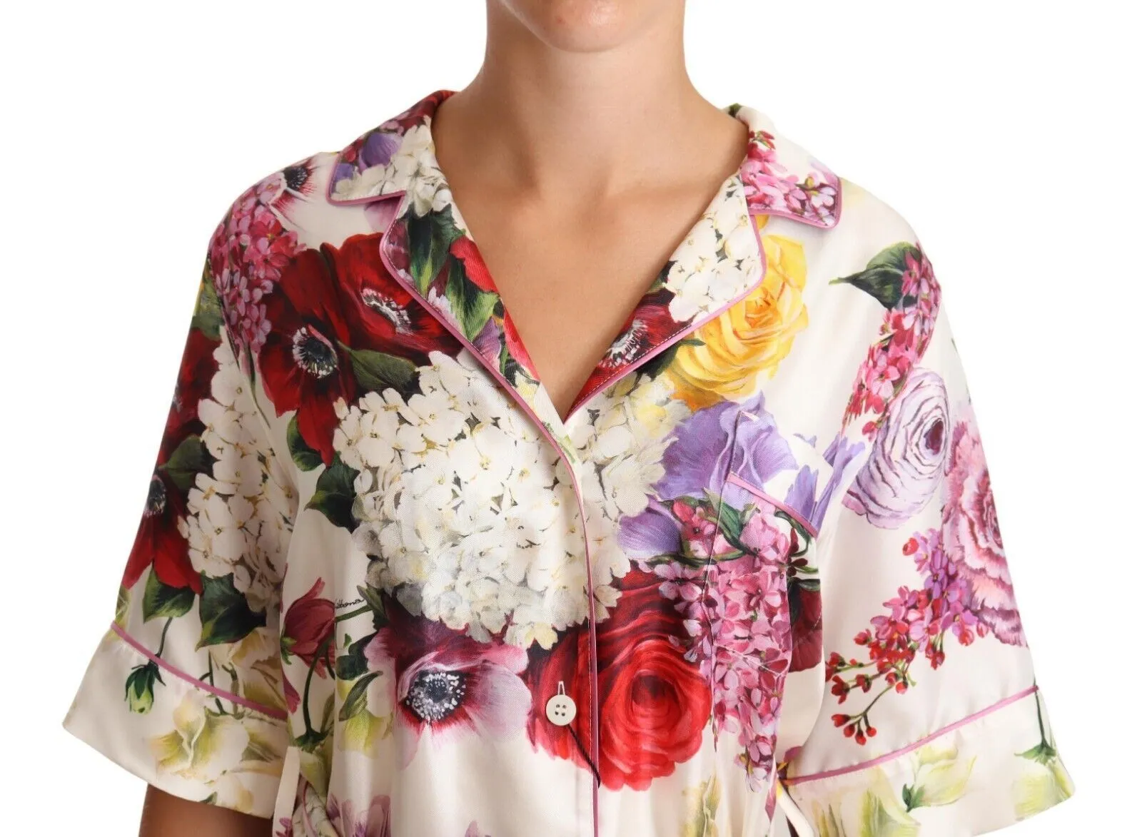 Dolce & Gabbana Women's Elegant Silk Floral Pajama-Style Blouse