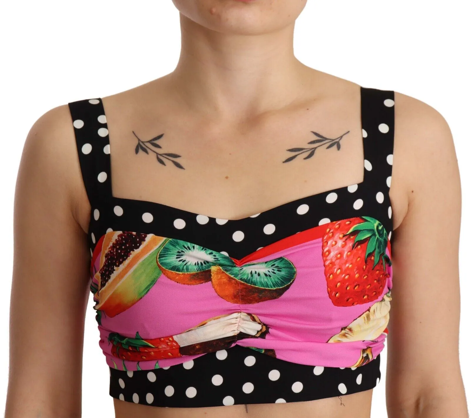 Dolce & Gabbana Women's Multicolor Silk Cropped Polka Fruit Print Top