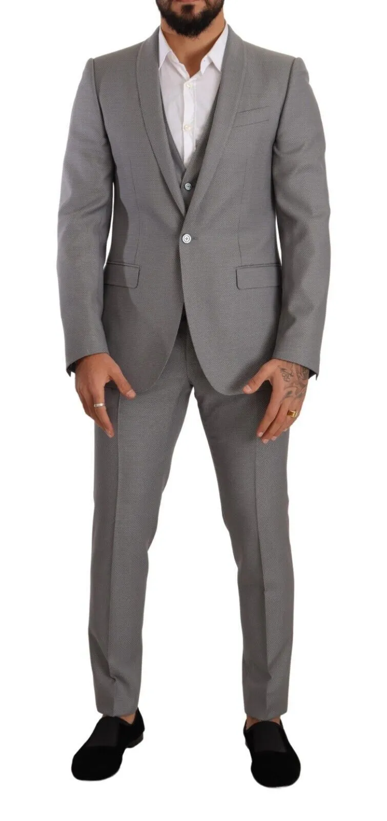 Dolce & Gabbana Men's Elegant Grey Slim Fit Wool Silk 3 Piece Suit