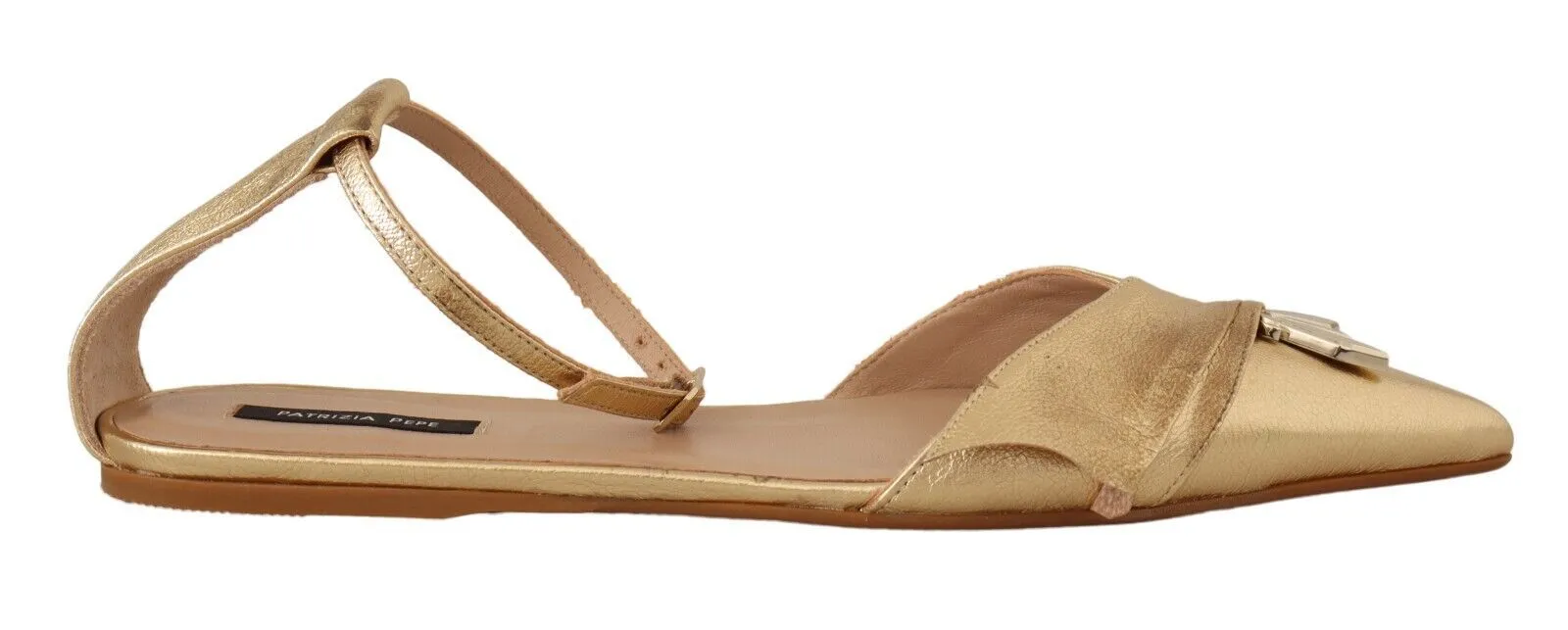 Patrizia Pepe Women's Elegant Gold Leather Flat Sandals Boots