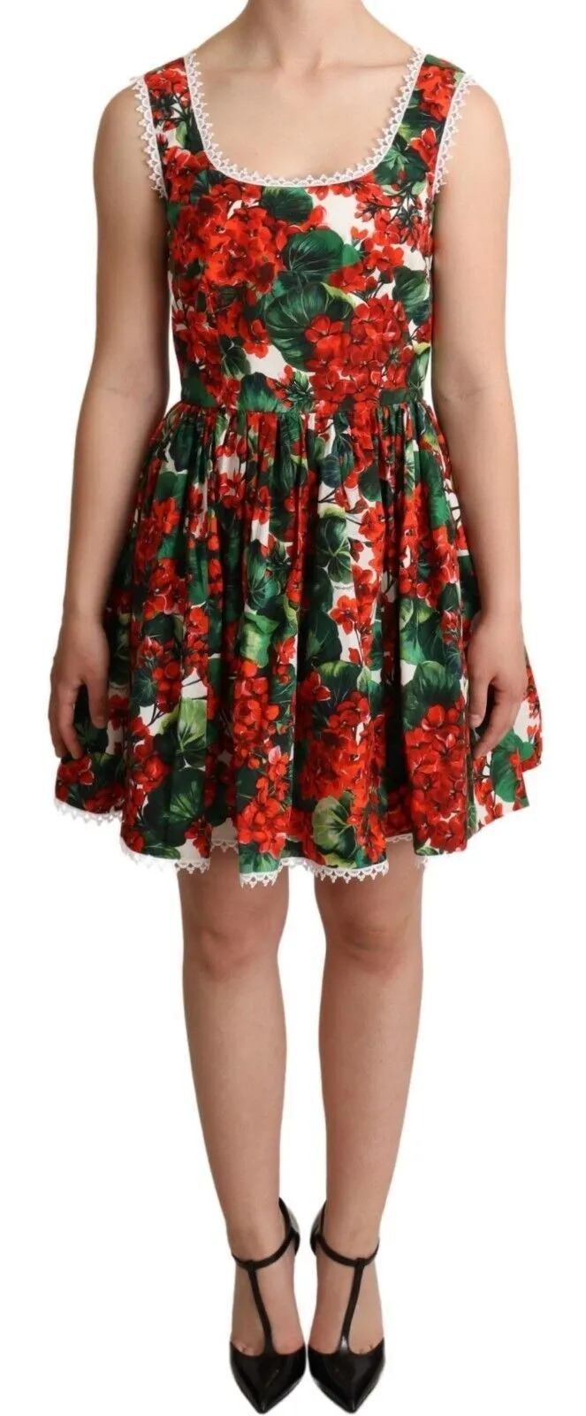Dolce & Gabbana Women's Red Floral Mini Dress with Zipper Closure