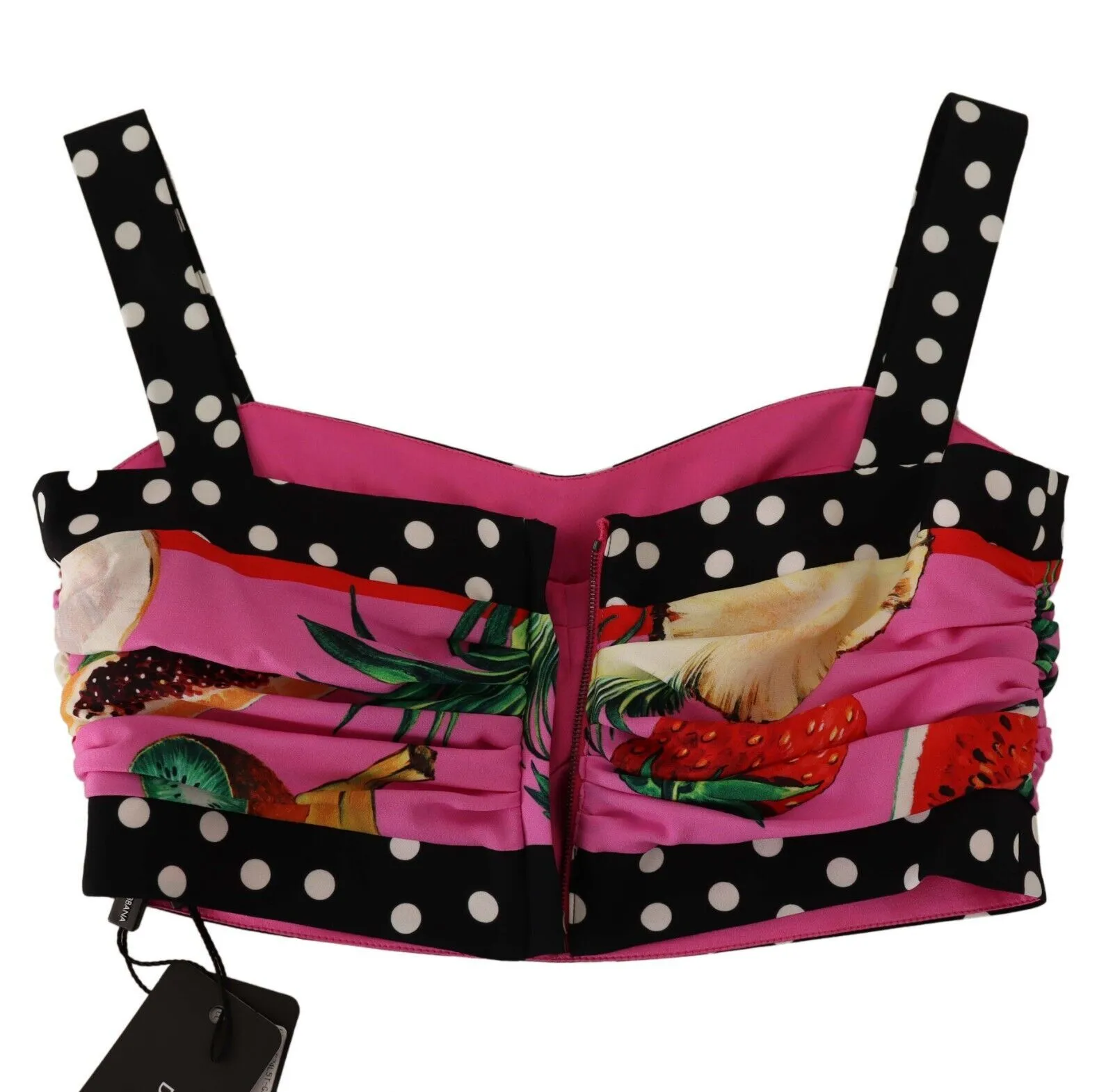 Dolce & Gabbana Women's Multicolor Silk Cropped Polka Fruit Print Top