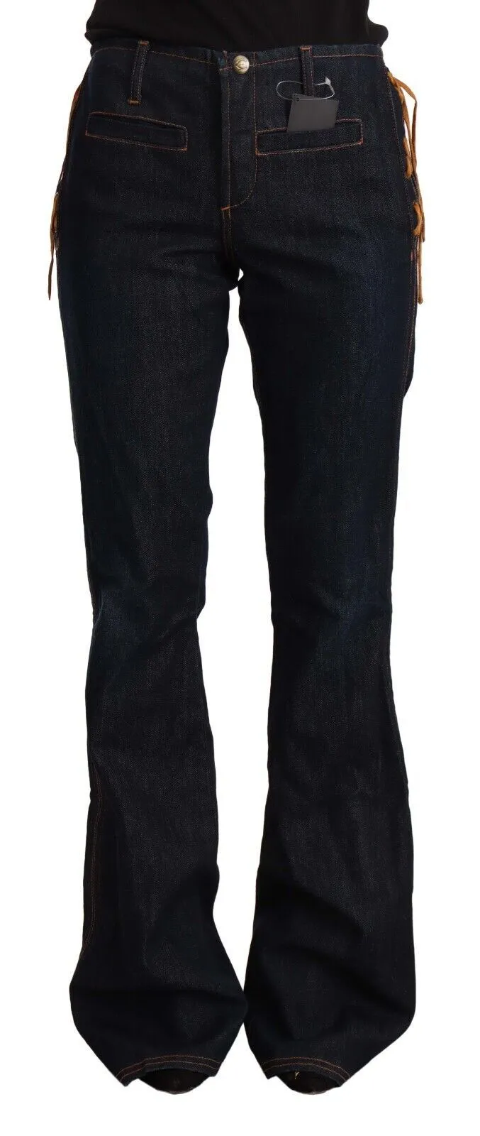 GF Ferre Women's Elegant Slim Fit Black Mid Waist Jeans