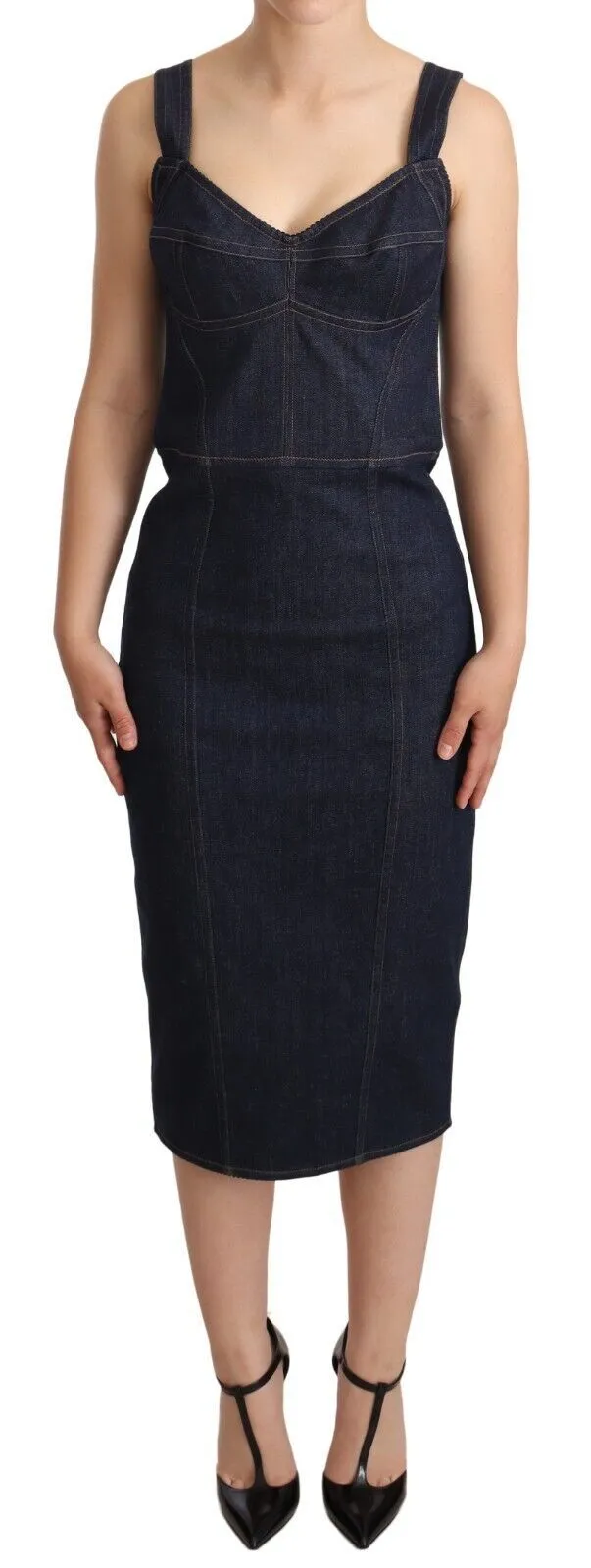 Dolce & Gabbana Women's Elegant Dark Blue Denim Midi Sheath Dress