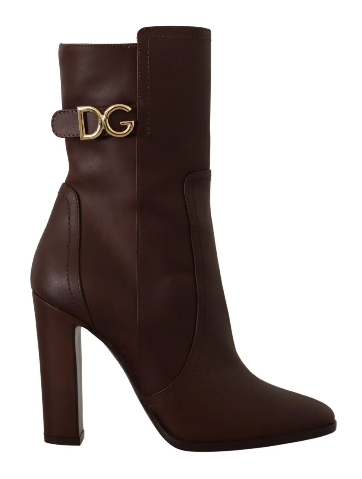 Dolce & Gabbana Women's Toffee Leather Mid-Calf Boots with Side Zip