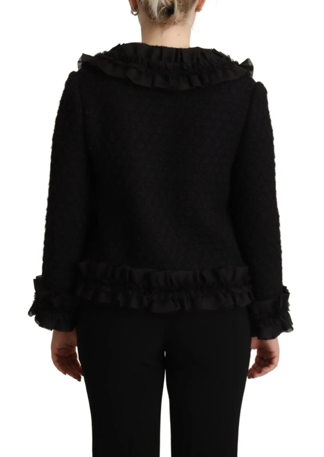 Dolce & Gabbana Women's Black Wool Ruffled Blazer Coat Jacket