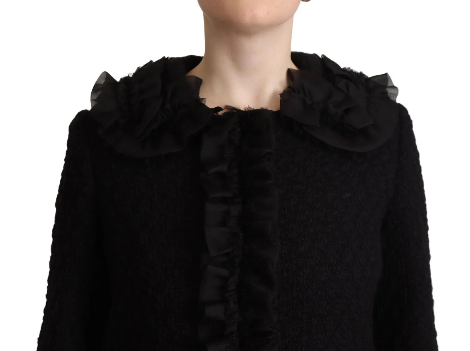 Dolce & Gabbana Women's Black Wool Ruffled Blazer Coat Jacket