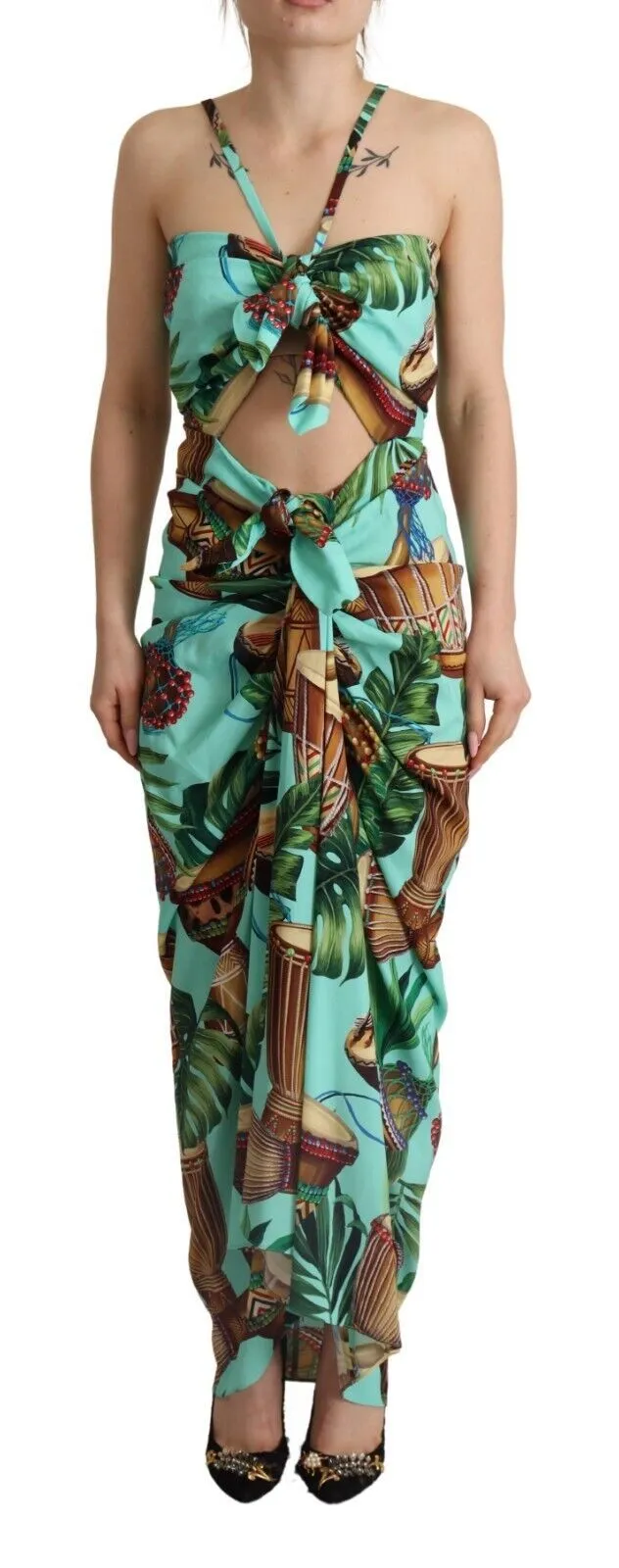 Dolce & Gabbana Women's Silk Drum Print Maxi Wrap Elegance