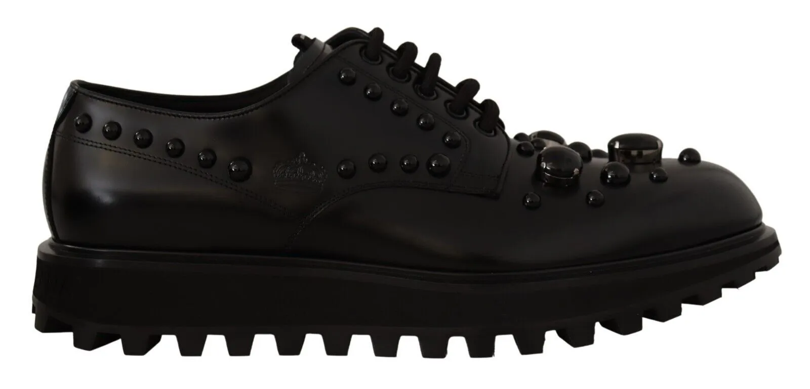 Dolce & Gabbana Men's Elegant Black Crystal-Embellished Derby Shoes