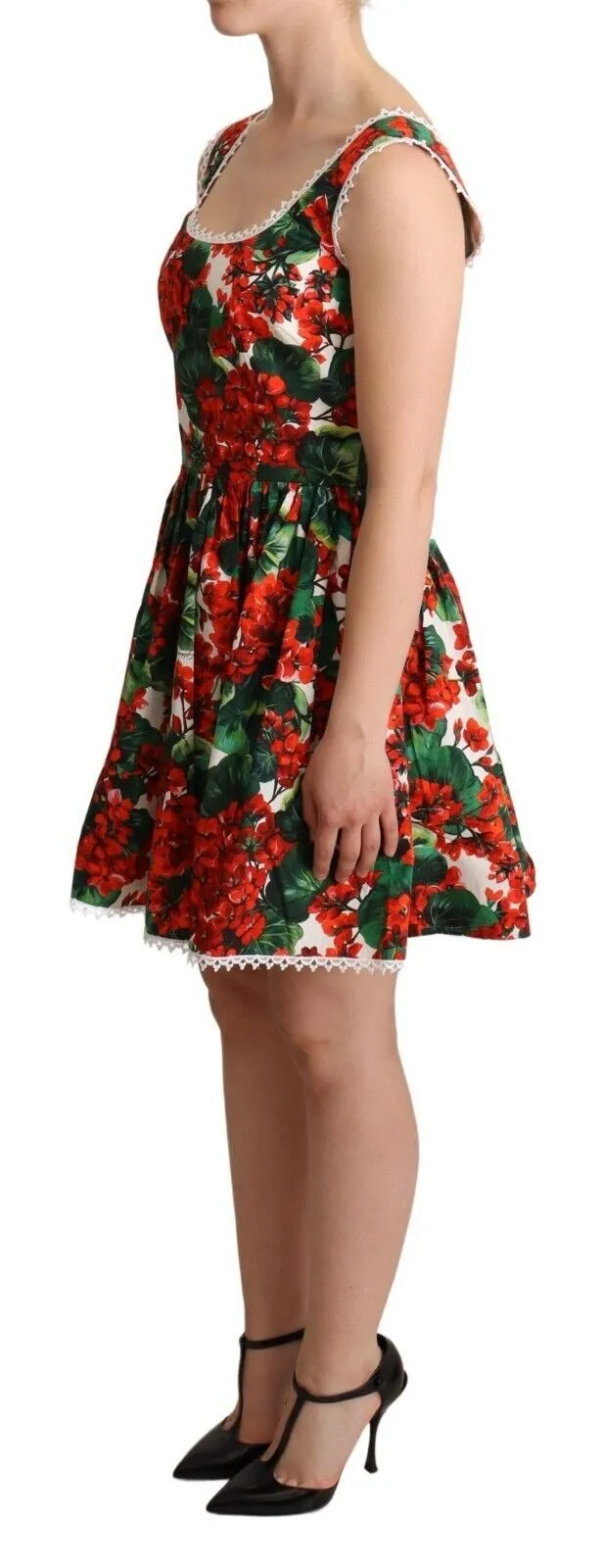Dolce & Gabbana Women's Red Floral Mini Dress with Zipper Closure