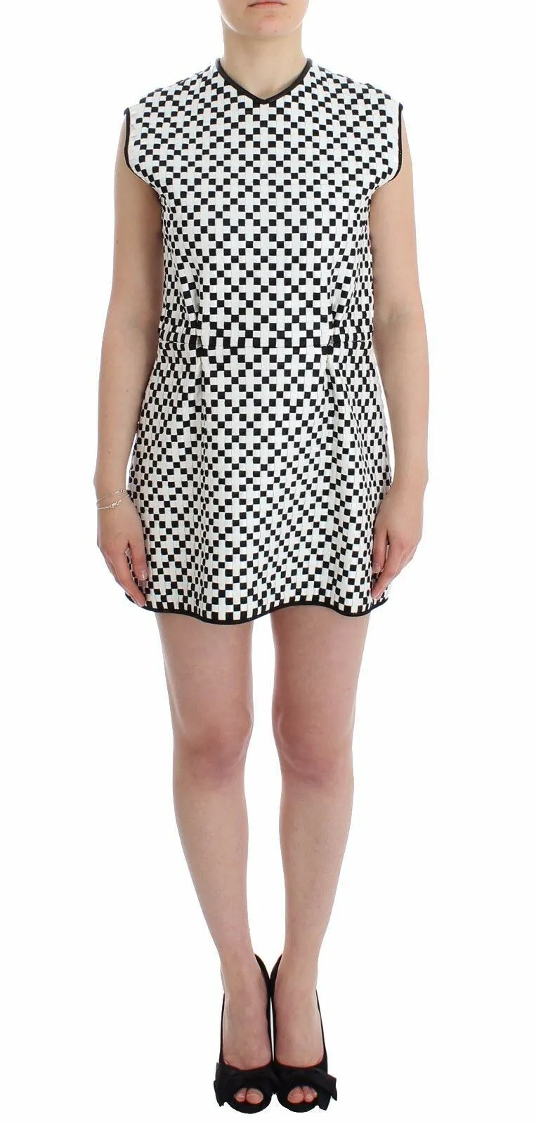 Martina Spetlova Women's Chic Black and White Leather Mini Dress