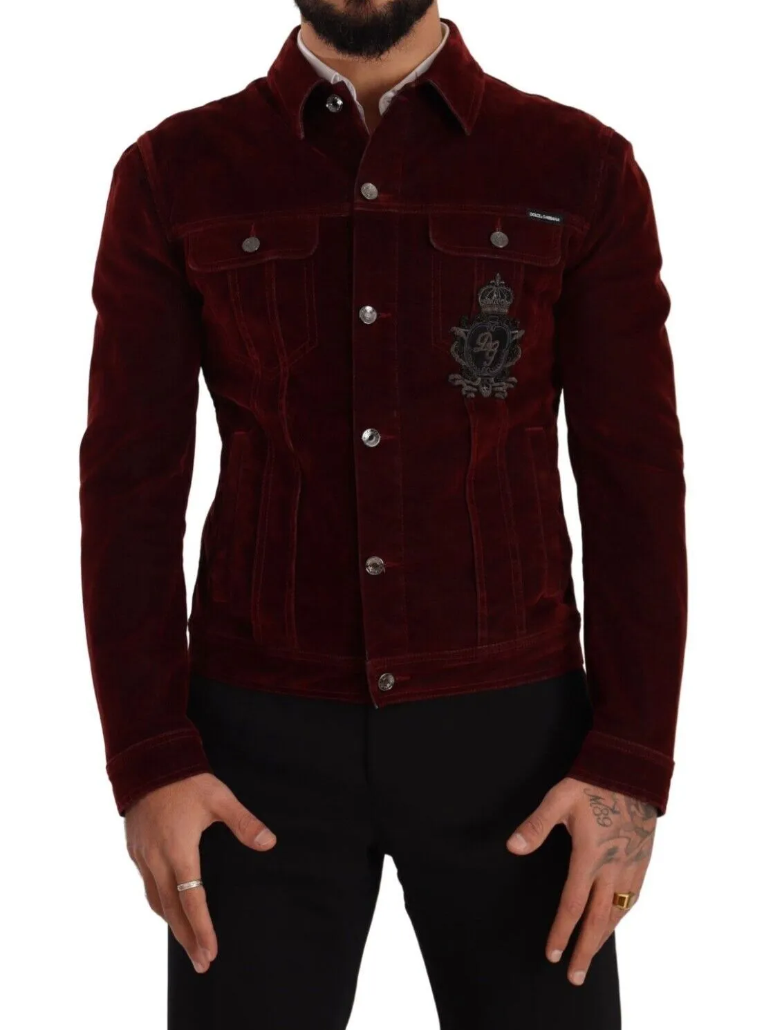 Dolce & Gabbana Men's Elegant Burgundy Biker Velvet Jacket