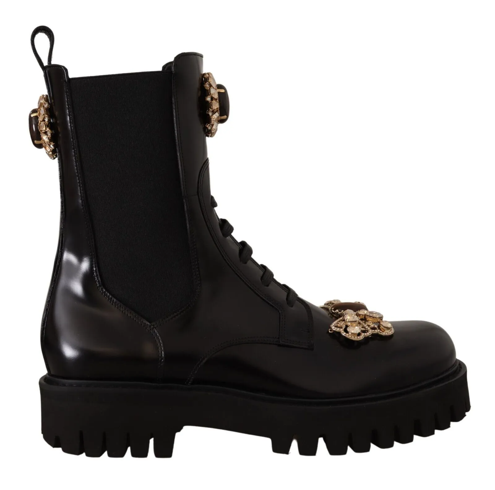 Dolce & Gabbana Women's Crystal-Embellished Mid-Calf Combat Boots