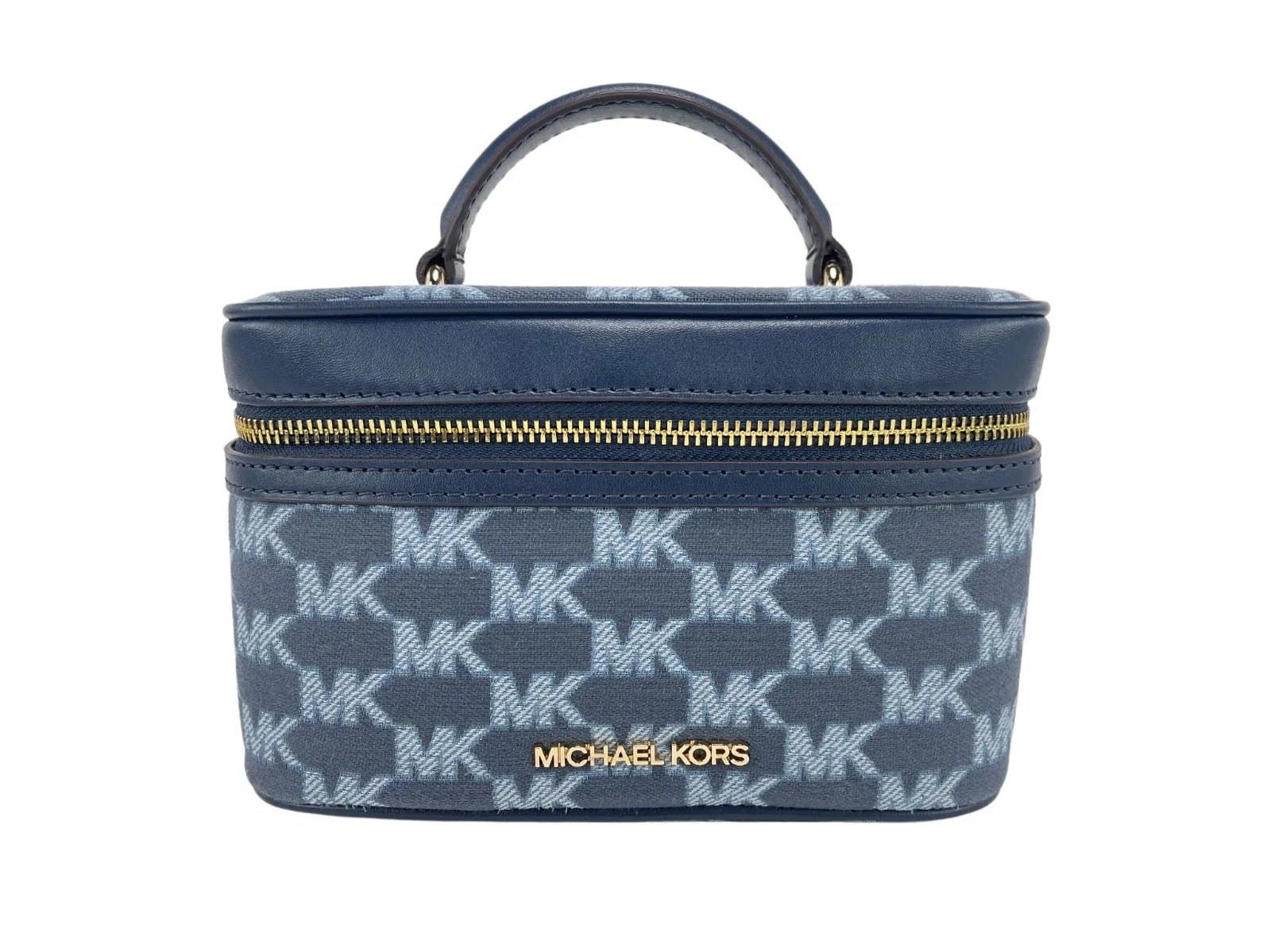 Michael Kors Women's Jet Set Medium Navy Multi Jacquard Canvas Zip Trunk Crossbody Bag