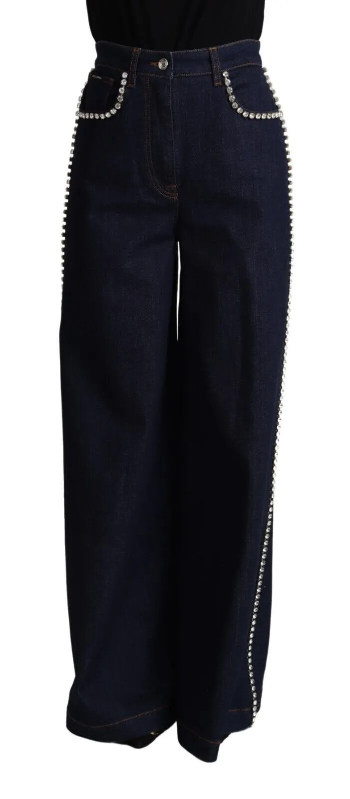 Dolce & Gabbana Women's Elegant Wide Leg Crystal Embellished Jeans