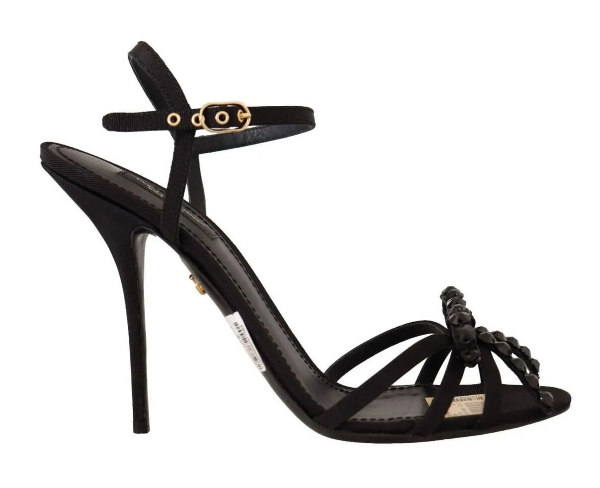 Dolce & Gabbana Women's Black Crystal Ankle Strap Heels Sandals Shoes