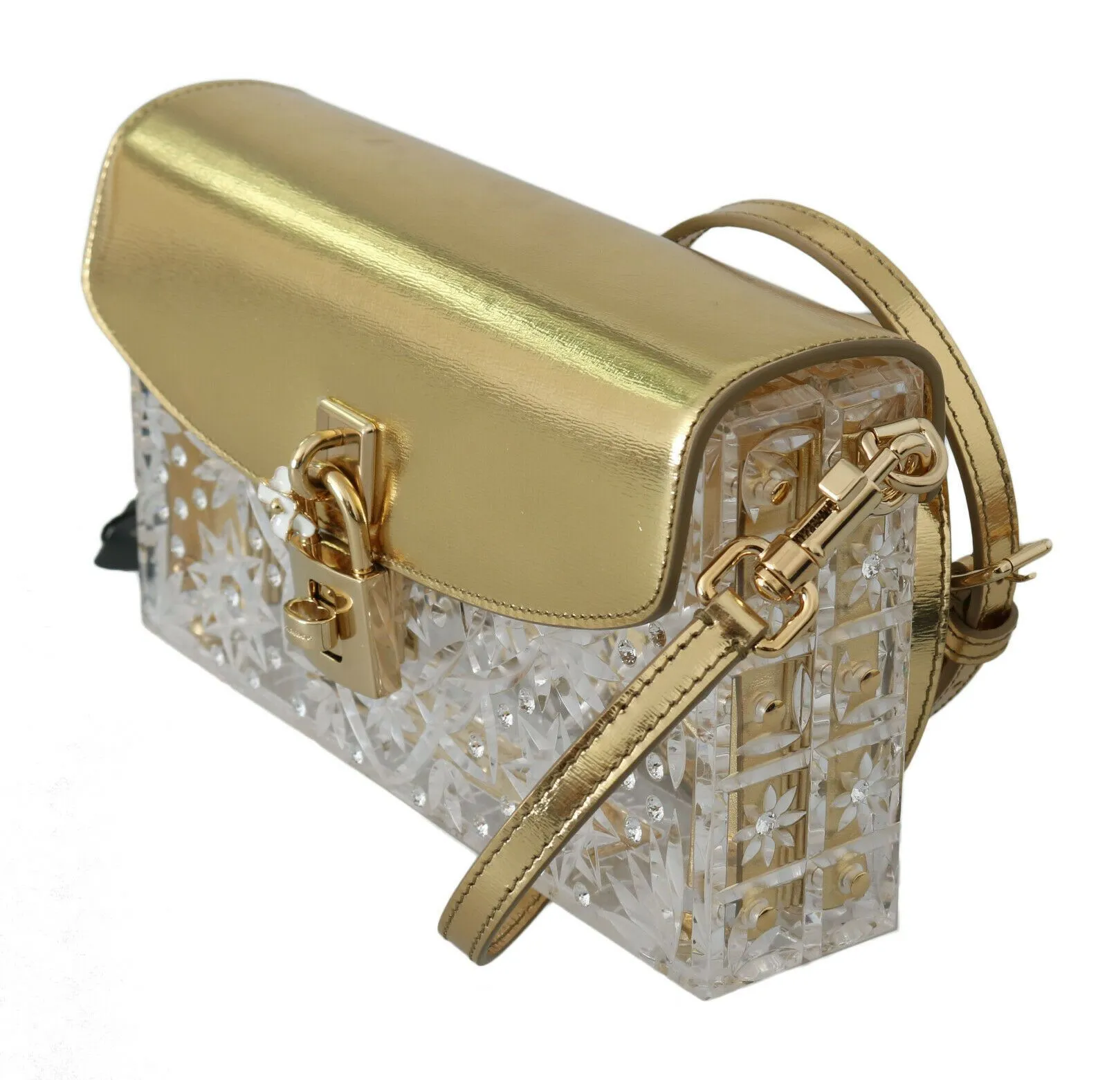 Dolce & Gabbana Women's Elegant Gold Crystal Embellished Box Bag