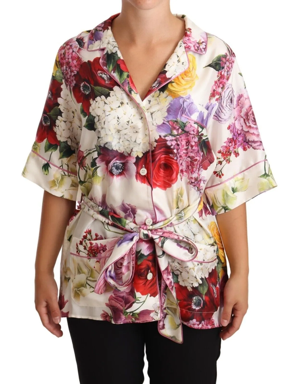 Dolce & Gabbana Women's Elegant Silk Floral Pajama-Style Blouse