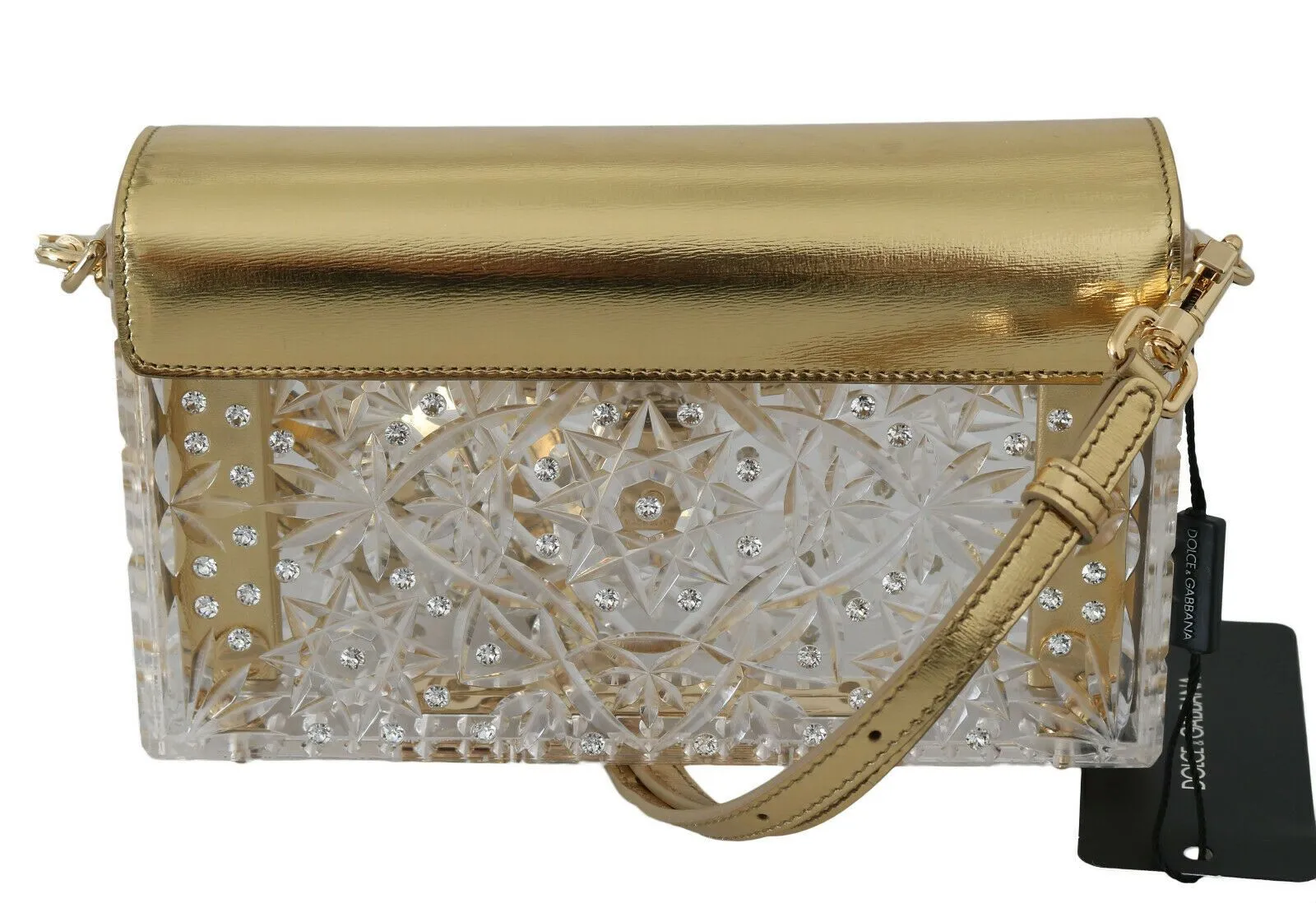 Dolce & Gabbana Women's Elegant Gold Crystal Embellished Box Bag
