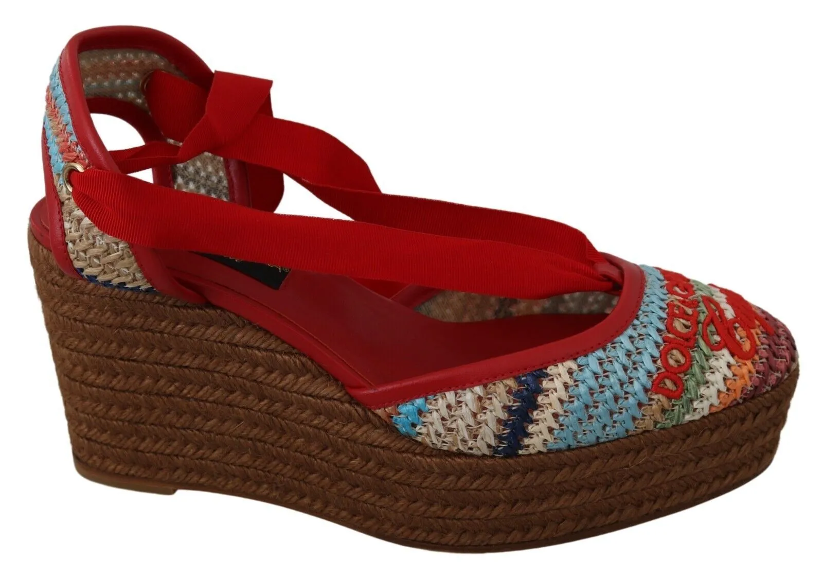 Dolce & Gabbana Women's Multicolor Rafia Wedge Heels Sandals Shoes