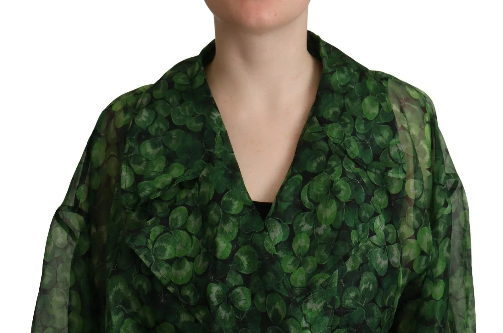 Dolce & Gabbana Women's Green Leaves Silk Organza Belted Coat Jacket