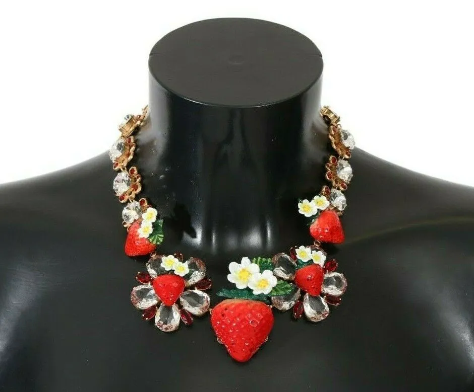 Dolce & Gabbana Women's Elegant Strawberry Charm Crystal Necklace