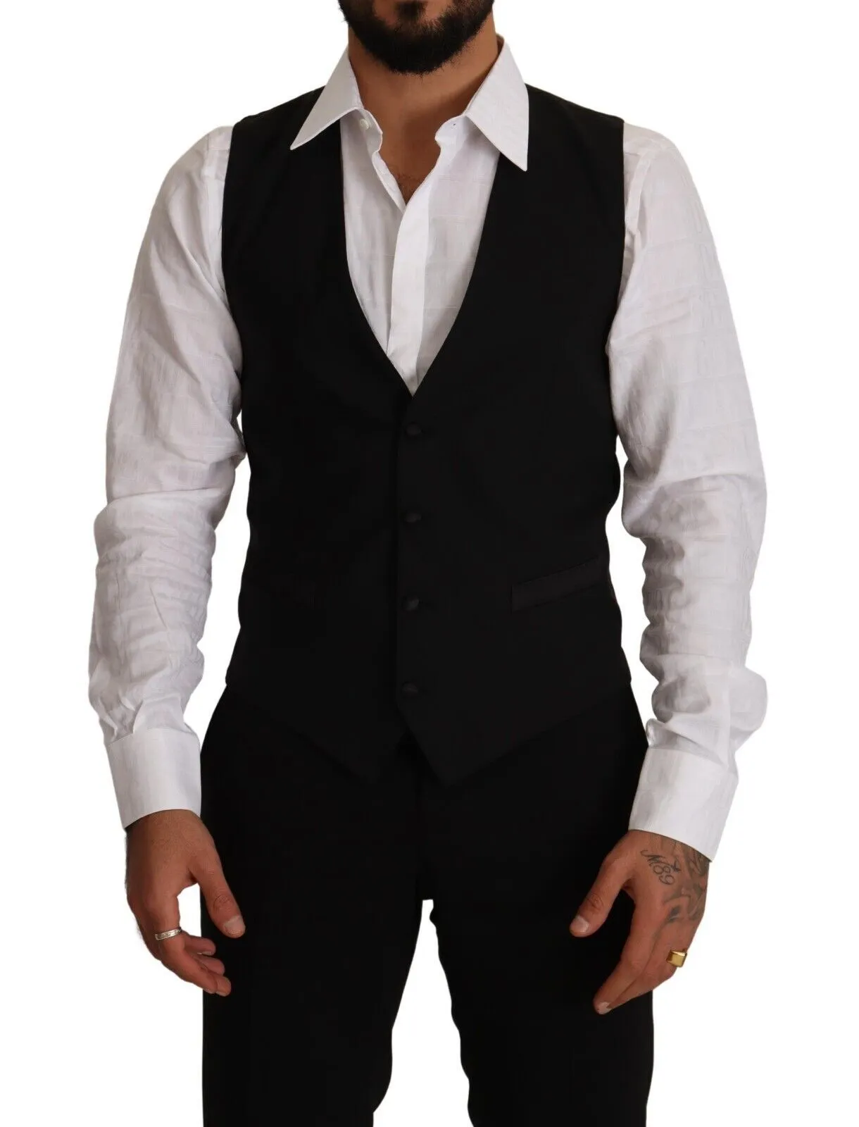 Dolce & Gabbana Men's Elegant Black Wool Blend Dress Vest