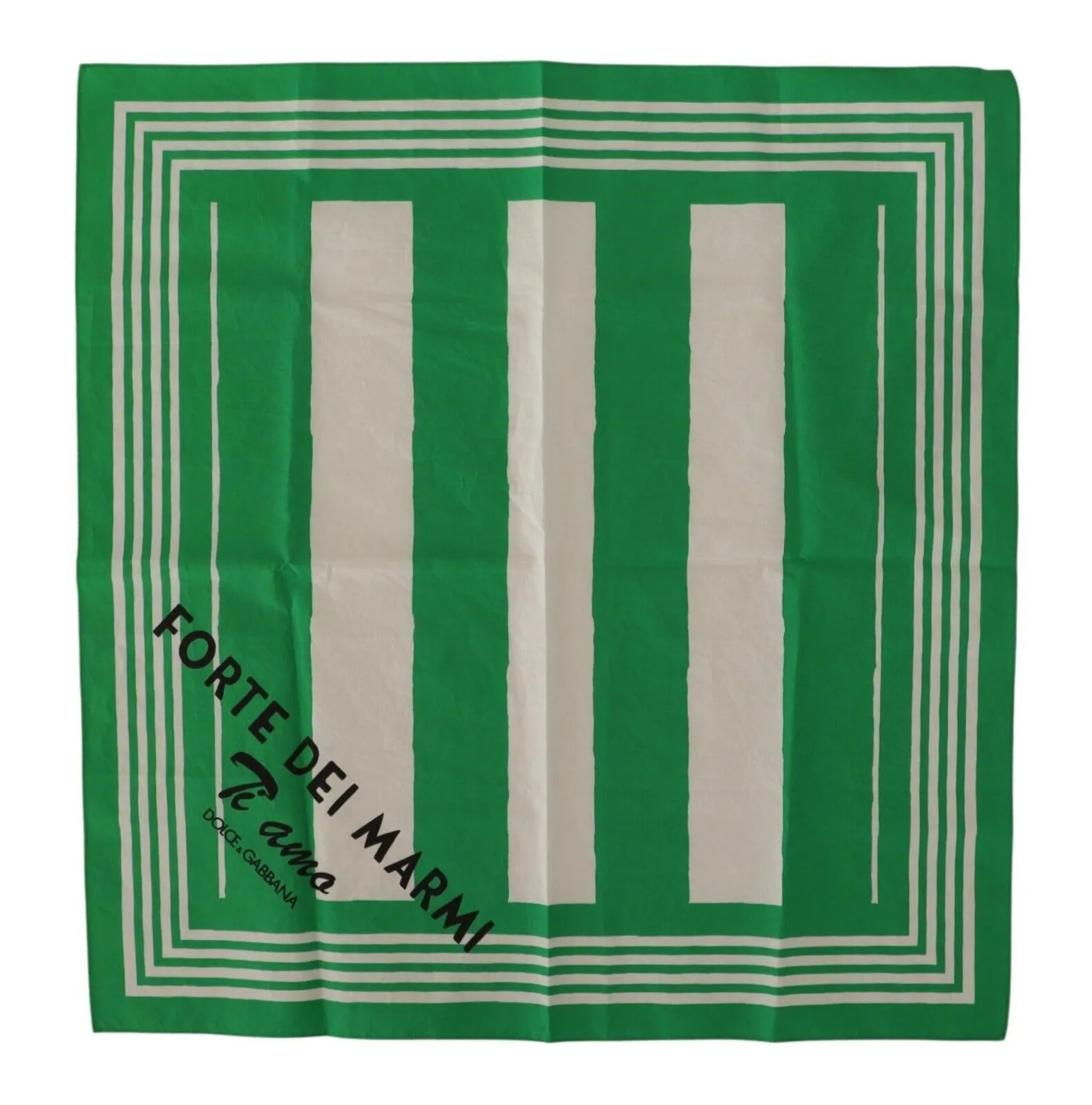 Dolce & Gabbana Women's Green Striped Cotton Square Foulard Wrap Scarf