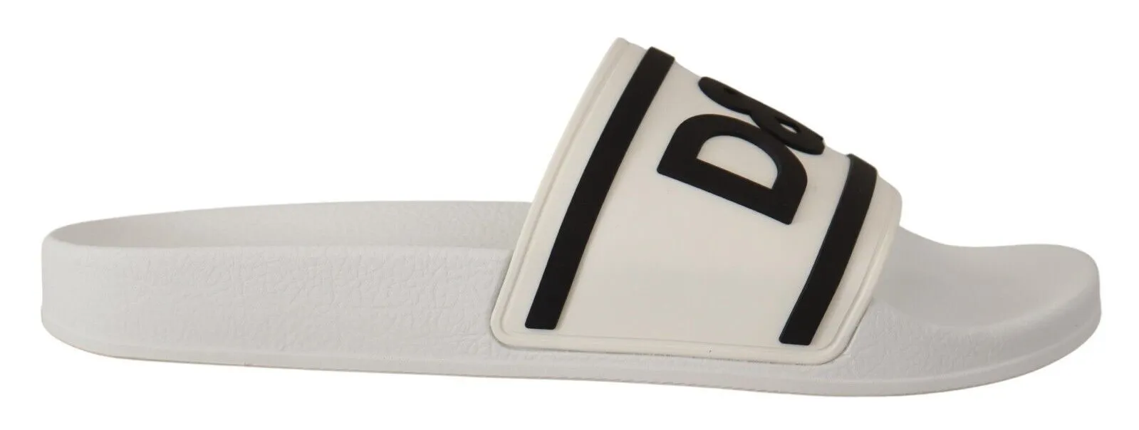 Dolce & Gabbana Men's White Black Leather Beachwear Logo Sandals Shoes