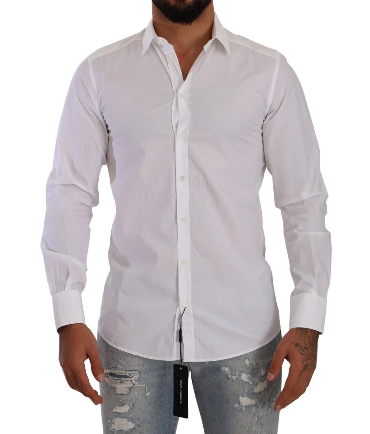 Dolce & Gabbana Men's Elegant White Cotton Poplin Dress Shirt