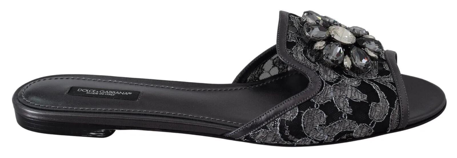 Dolce & Gabbana Women's Elegant Floral Lace Crystal Slides