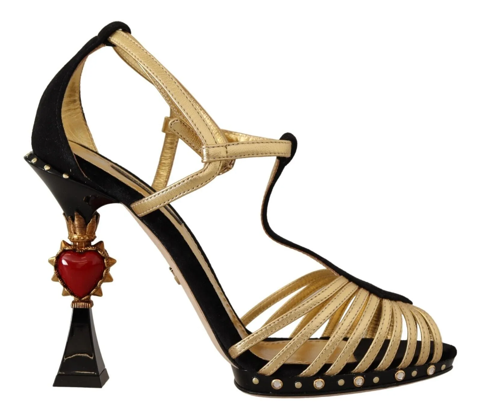 Dolce & Gabbana Women's Elegant T-Strap Heels Sandals in Gold and Black