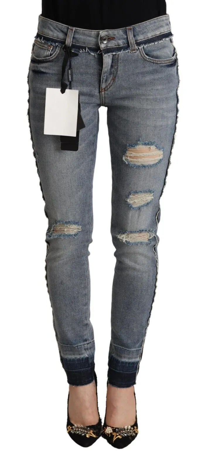 Dolce & Gabbana Women's Elegant Slim Fit Distressed Denim Jeans