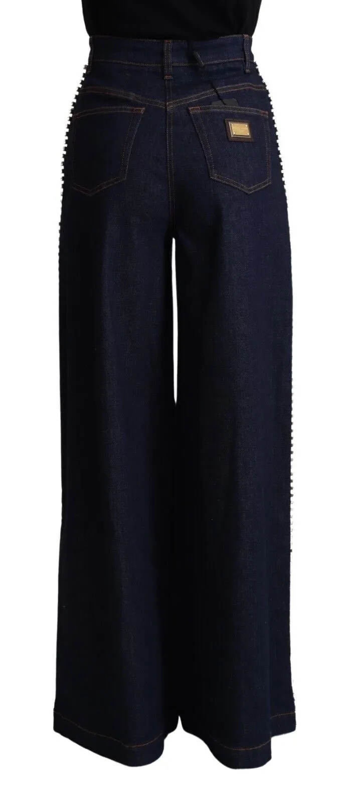Dolce & Gabbana Women's Elegant Wide Leg Crystal Embellished Jeans