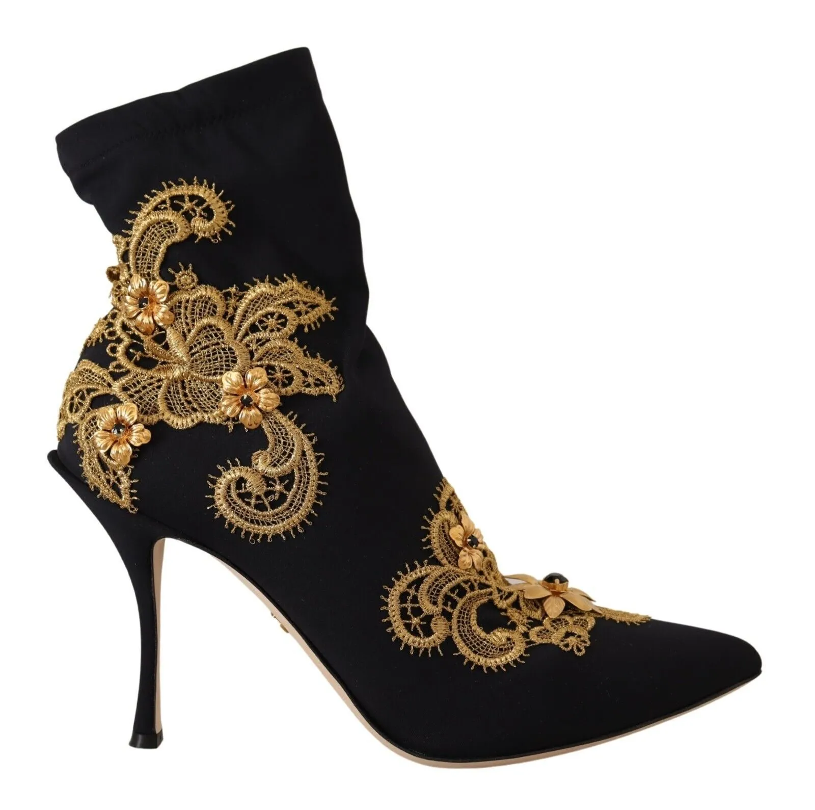 Dolce & Gabbana Women's Elegant Floral Lace Trim Mid Calf Boots