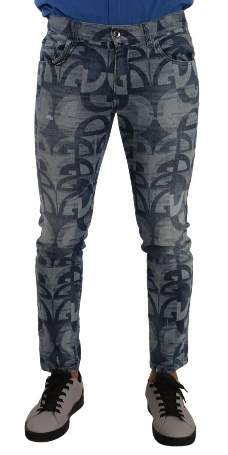 Dolce & Gabbana Men's Slim Fit Logo Printed Denim Jeans