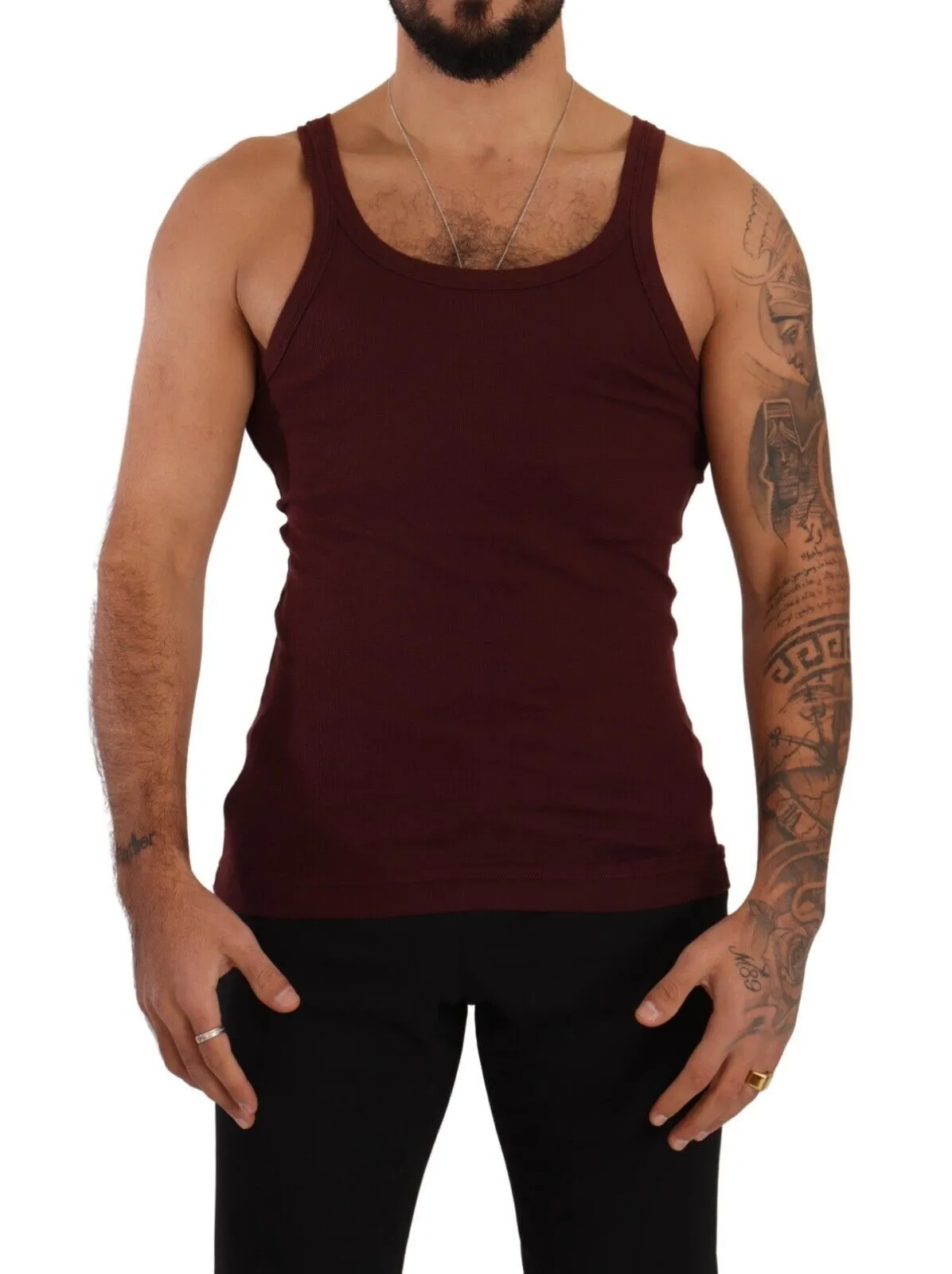 Dolce & Gabbana Men's Maroon Cotton Blend Tank Top