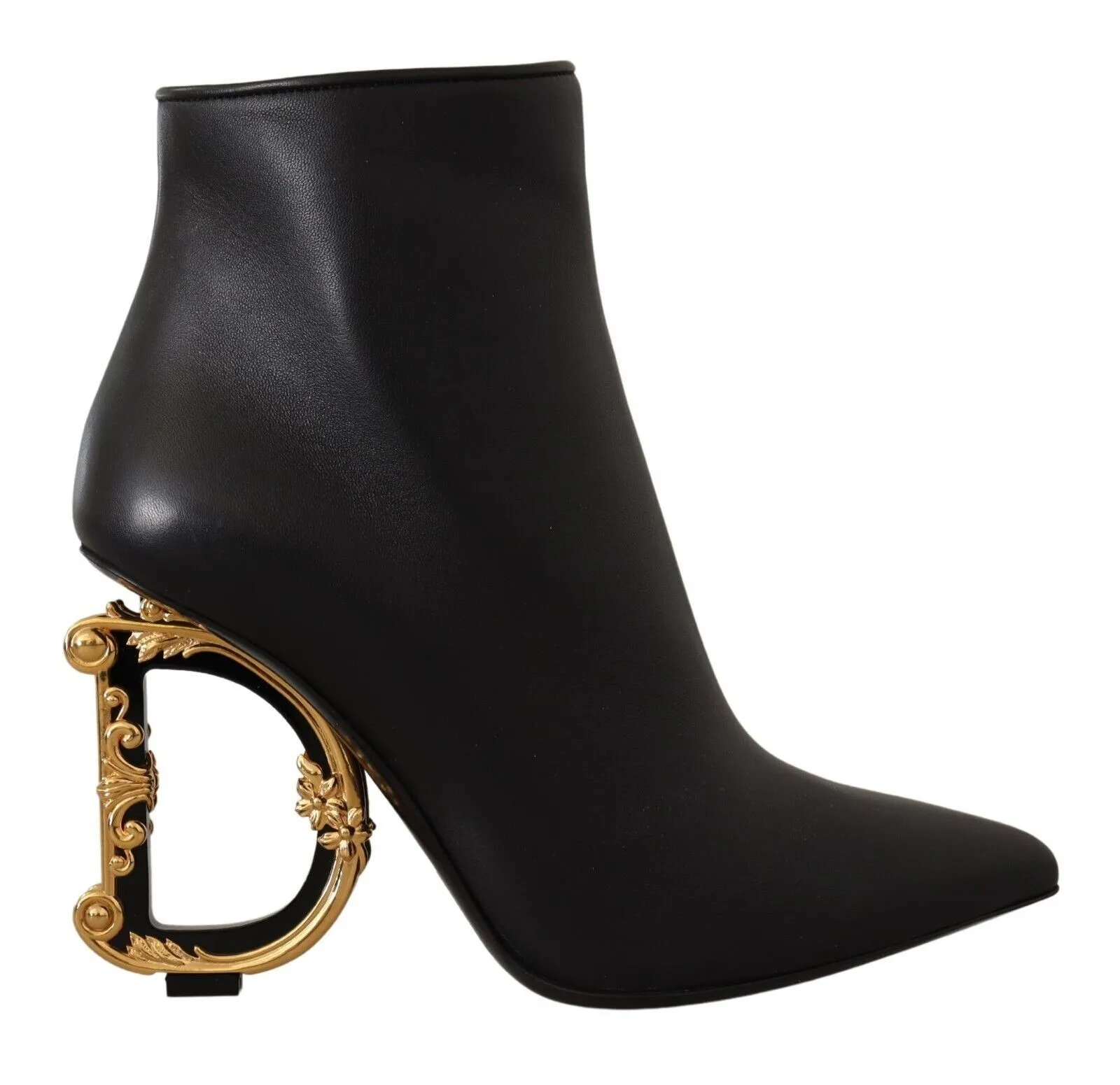 Dolce & Gabbana Women's Elegant Black Leather Ankle Boots with Logo Heels