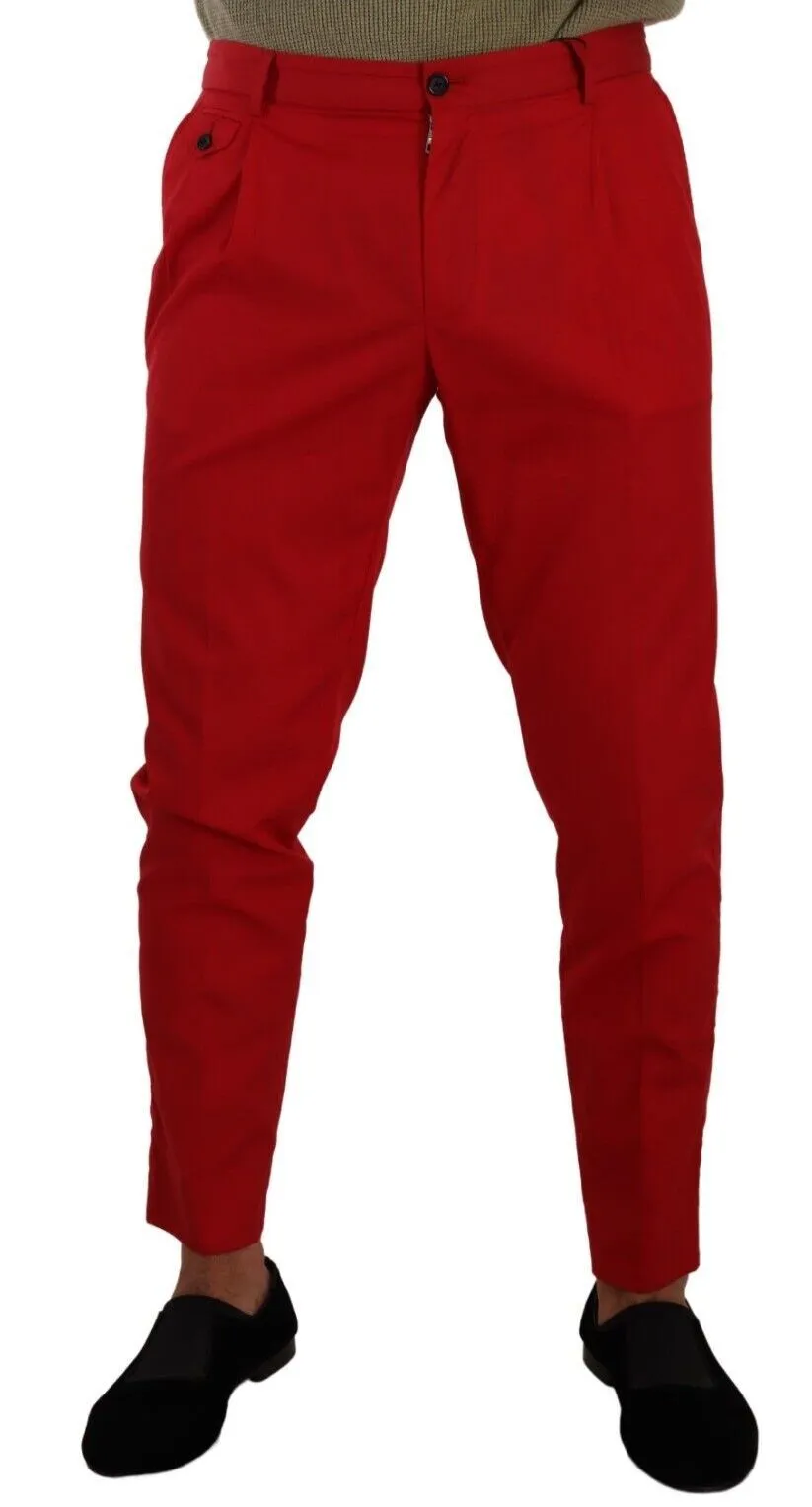 Dolce & Gabbana Red Cotton Skinny Formal Men Dress Pants
