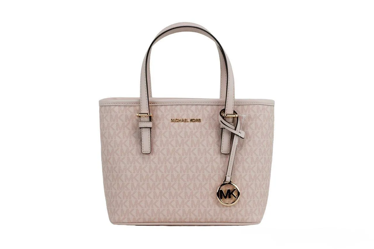 Michael Kors Women's Jet Set Powder Blush Signature XS Carryall Top Zip Tote Bag Purse